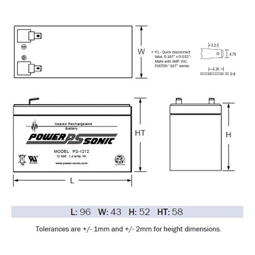 12 Volt 1.4Ah Battery Valve Regulated Lead-Acid Battery
