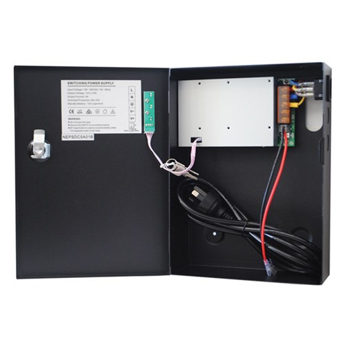 Neptune 12VDC 5Amp Power Supply with Battery Charging in Black Lockable Metal Enclosure - NEPSDC5A01B
