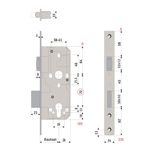 PROTECTOR 712 Series Roller Bolt Mortice Lock 45mm Backset Satin Brass