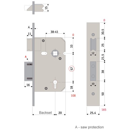 PROTECTOR 757 Series 5 Lever Mortice Sash Lock Pitch 57mm Backset 45mm Satin Stainless Steel - 795-2.5-SSF