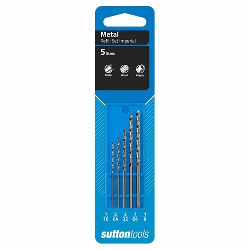 Sutton Silver Bullet Jobber Drill Bit HSS, Imperial 5 Piece Refill Set 1/16 to 1/8