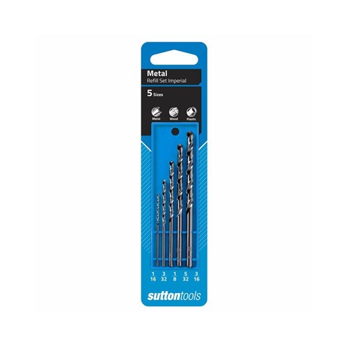 Sutton Silver Bullet Jobber Drill Bit HSS, Imperial 5 Piece Refill Set 1/16 to 3/16