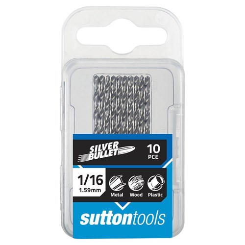 Sutton Silver Bullet Jobber Drill Bit HSS, Hang Pack of 10, 1/16