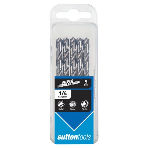 Sutton Silver Bullet Jobber Drill Bit HSS, Hang Pack of 5, 1/4