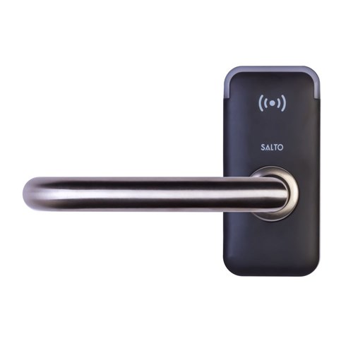 SALTO XS4 Mini Escutcheon for Tubular LT2L Latch with Z Handles, HSE, BLE and Mifare DESfire, 8mm Spindle, Stainless Steel Finish with Black Cover, Suit 35-50mm Door.