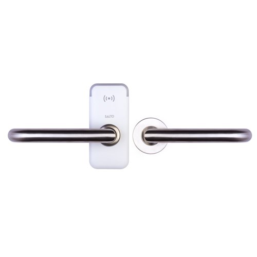 SALTO XS4 Mini Escutcheon for Tubular LT2L Latch with Z Handles, HSE, BLE and Mifare DESfire, 8mm Spindle, Stainless Steel Finish with White Cover, Suit 35-50mm Door.