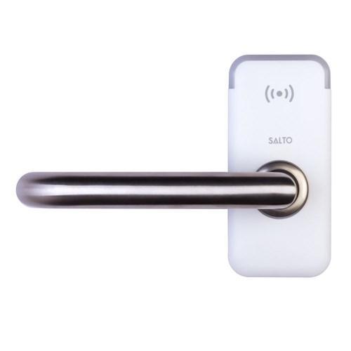 SALTO XS4 Mini Escutcheon for Tubular LT2L Latch with Z Handles, HSE, BLE and Mifare DESfire, 8mm Spindle, Stainless Steel Finish with White Cover, Suit 35-50mm Door.