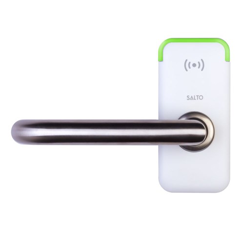 SALTO XS4 Mini Escutcheon for Australian Mortice with Z Handles, HSE, BLE and Mifare DESfire, 7.6mm Spindle, Stainless Steel Finish with White Cover, Suit 32-50mm Door.