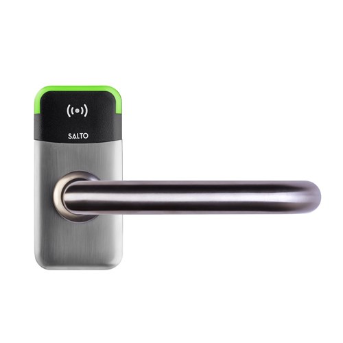 SALTO XS4 Mini Metal Escutcheon for Australian Mortice with Z Handles, HSE, BLE and Mifare DESfire, Universal Spindle, Stainless Steel Finish with Black Reader.